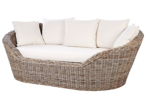 Utendørs daybed Natur Rotting 6 puter i beige farge Bohemsk og tradisjonell stil Hageseng Hagemøbler