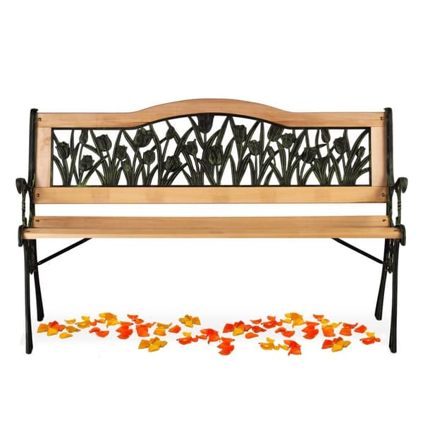 Havebænk 24x74x48 cm - Tulipanmønster - Træbænk