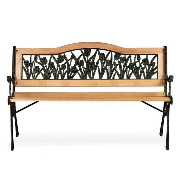 Havebænk 24x74x48 cm - Tulipanmønster - Træbænk