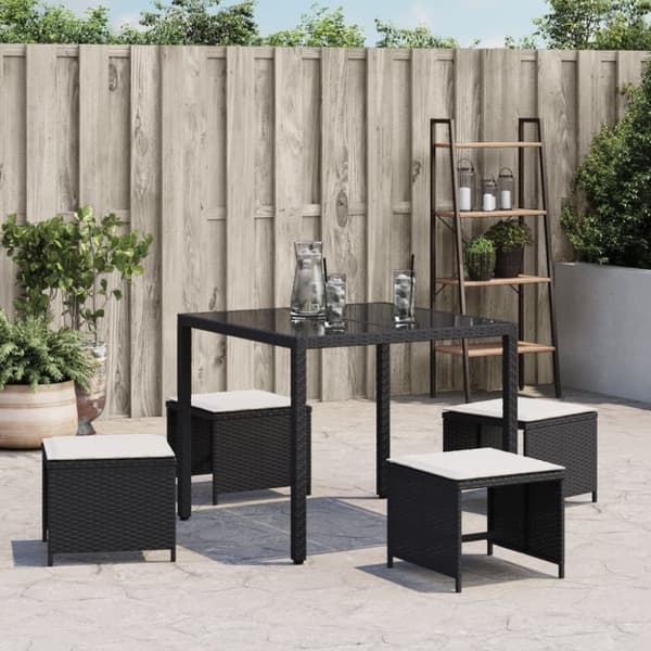 vidaXL haveskammel med hynder 4 stk. 40x40x35 cm polyrattan sort