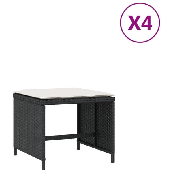 vidaXL haveskammel med hynder 4 stk. 40x40x35 cm polyrattan sort