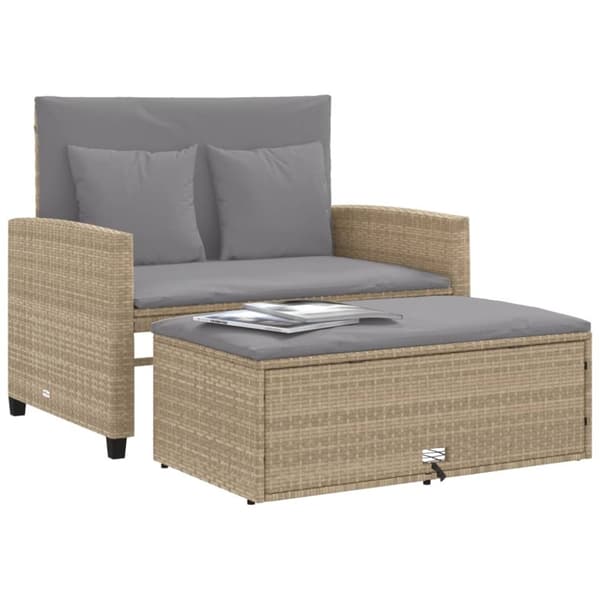 vidaXL 2-personers havesofa med hynder polyrattan beige
