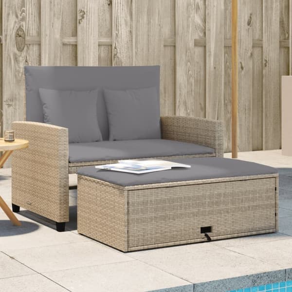 vidaXL 2-personers havesofa med hynder polyrattan beige
