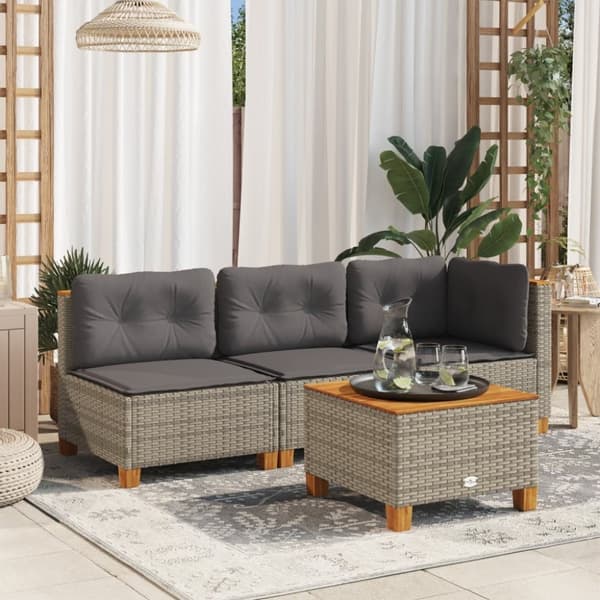 vidaXL hjørnemodul til havesofa med hynder polyrattan grå