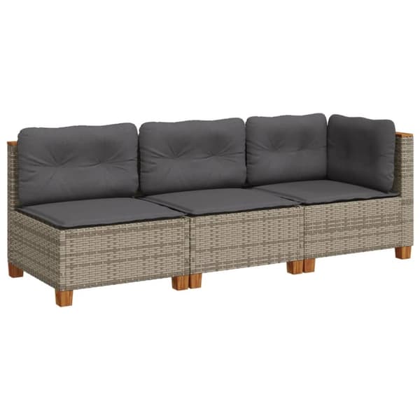 vidaXL 3-personers havesofa med hynder polyrattan grå