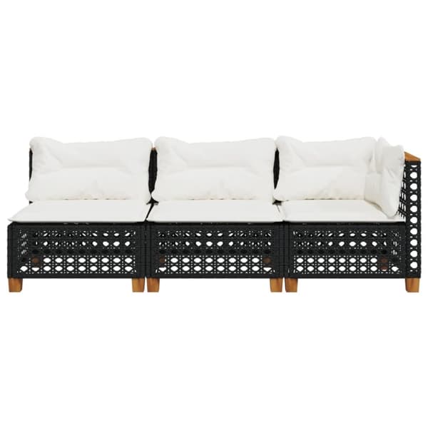 vidaXL 3-personers havesofa med hynder polyrattan sort