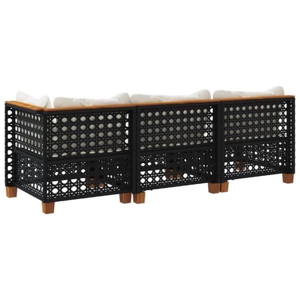 vidaXL 3-personers havesofa med hynder polyrattan sort
