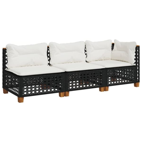 vidaXL 3-personers havesofa med hynder polyrattan sort