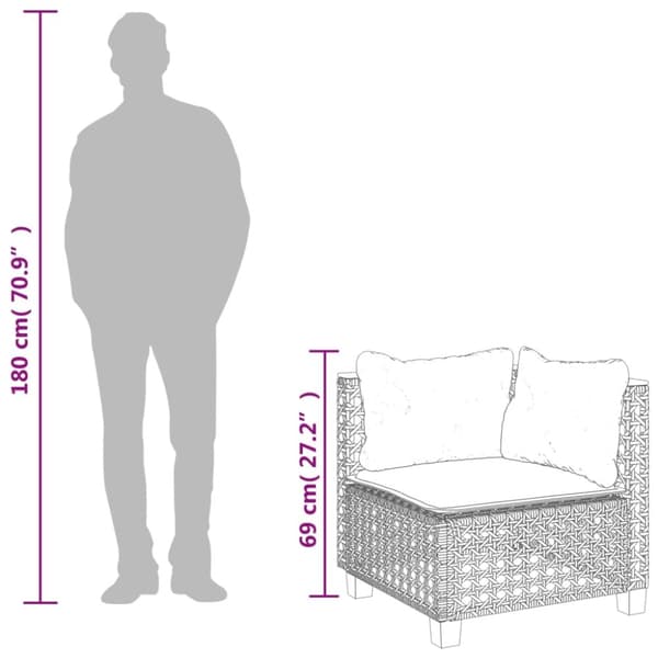 vidaXL hjørnemodul til havesofa med hynder polyrattan sort