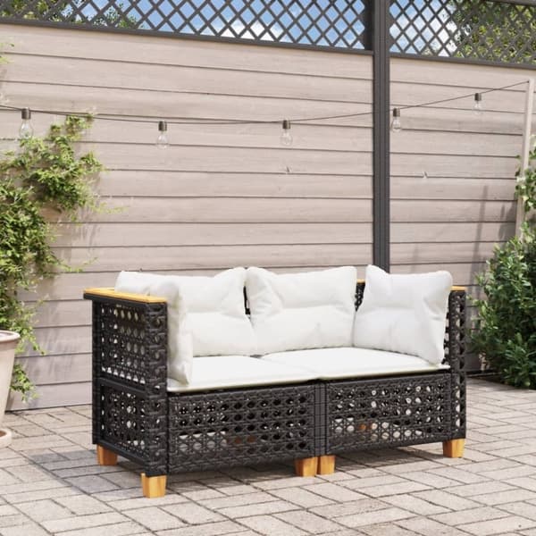vidaXL hjørnemoduler til havesofa 2 stk. med hynder polyrattan sort
