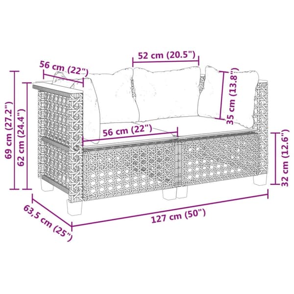 vidaXL hjørnemoduler til havesofa 2 stk. med hynder polyrattan sort