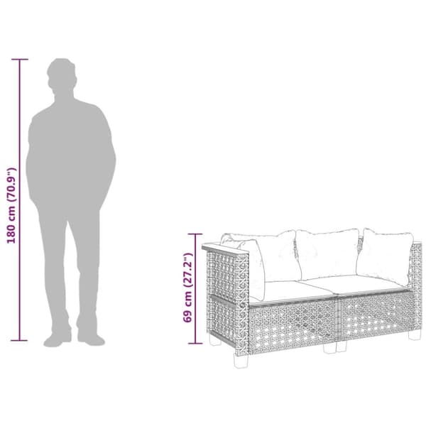 vidaXL hjørnemoduler til havesofa 2 stk. med hynder polyrattan sort