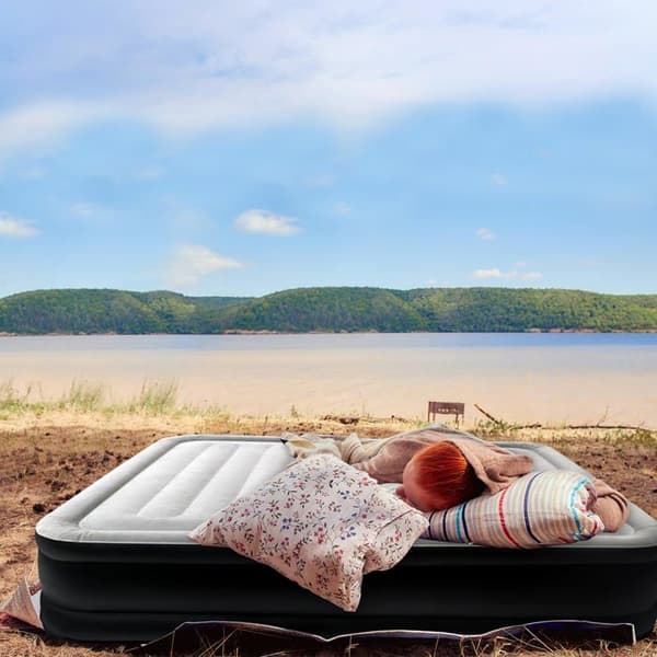 Uppblåsbar madrass 195x152x46cm PVC Luftsäng för 2 personer Självuppblåsande luftmadrass + Elektrisk pump för camping
