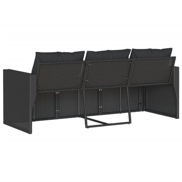 vidaXL 3-personers havesofa med hynder polyrattan sort