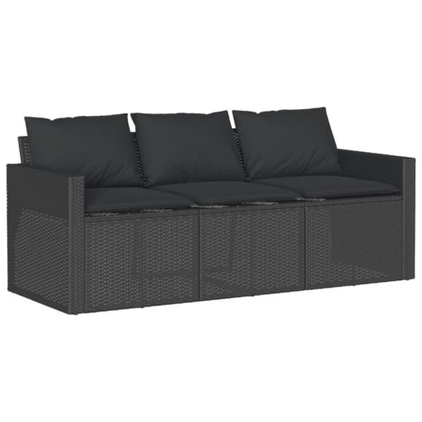 vidaXL 3-personers havesofa med hynder polyrattan sort