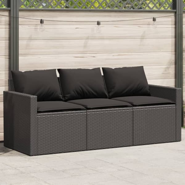 vidaXL 3-personers havesofa med hynder polyrattan sort