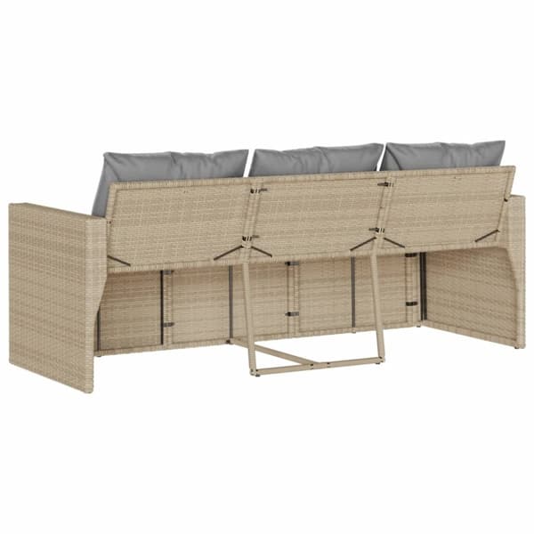 vidaXL 3-personers havesofa med hynder polyrattan beige