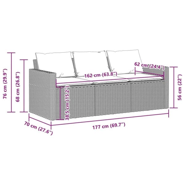 vidaXL 3-personers havesofa med hynder polyrattan beige