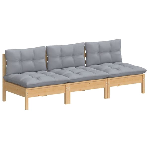 vidaXL 3-personers havesofa med grå hynder massivt fyrretræ -  Udendørs sofaer