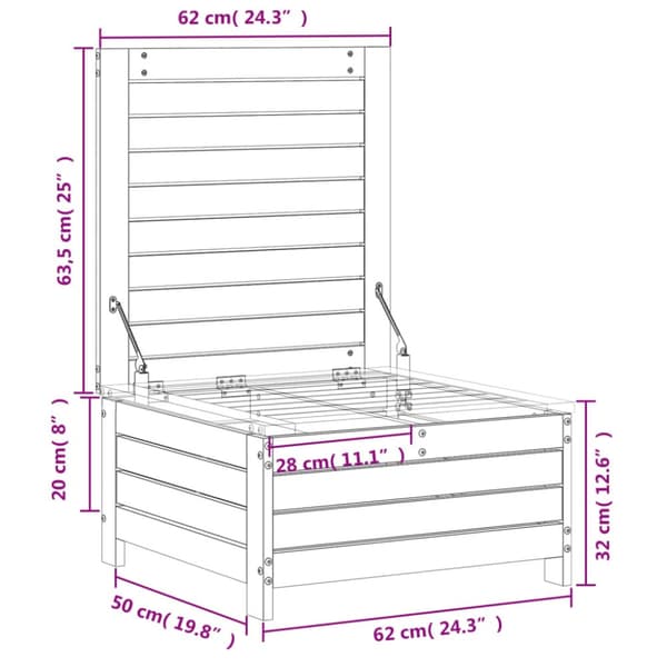 vidaXL haveskammel 62x63,5x32 cm massivt fyrretræ -  Udendørs sofaer