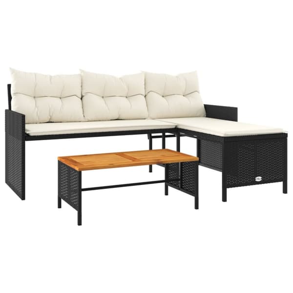 vidaXL havesofa med bord og hynder L-formet polyrattan sort -  Udendørs sofaer