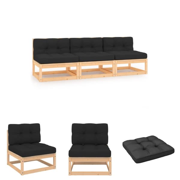 The Living Store loungesæt til haven 3 dele med hynder massivt fyrretræ -  Udendørs sofaer