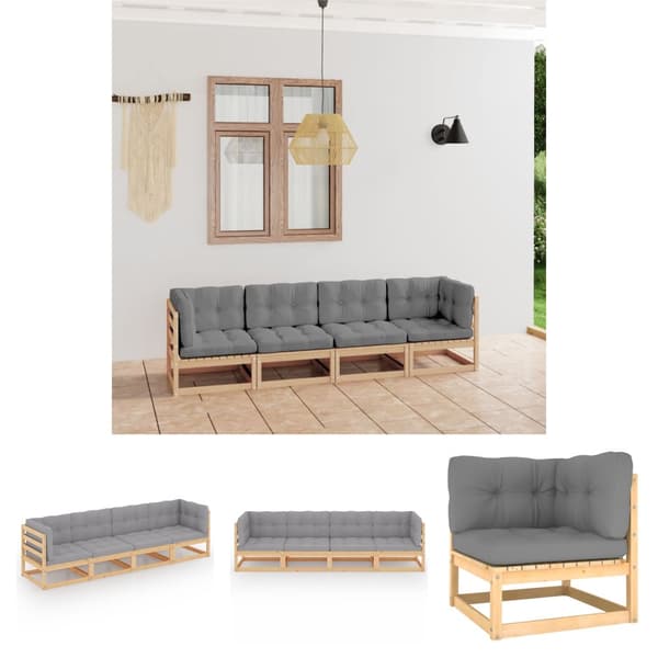 The Living Store 4-istuttava Puutarhasohva tyynyillä täysi mänty - Puutarhasohvat