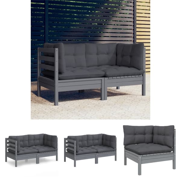 The Living Store Trädgårdssoffa 2-sits med antracit dynor massiv furu - Utesoffor