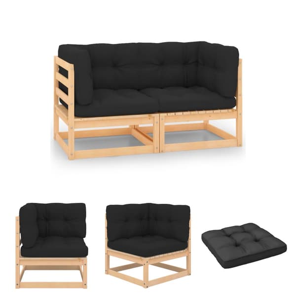 The Living Store Puutarhan kulmasohvat tyynyillä 2 kpl täysi mänty - Puutarhasohvat