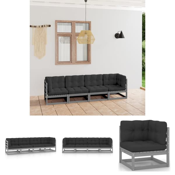 The Living Store Trädgårdssoffa 4-sits med dynor massiv furu -  Utesoffor