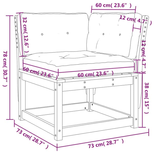 The Living Store hjørnemodul til sofa 73x73x78 cm m. hynder massivt douglasgran - Udendørs sofaer