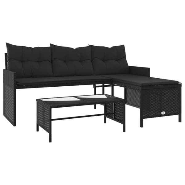 The Living Store havesofa med bord og hynder L-formet polyrattan sort - Udendørs sofaer