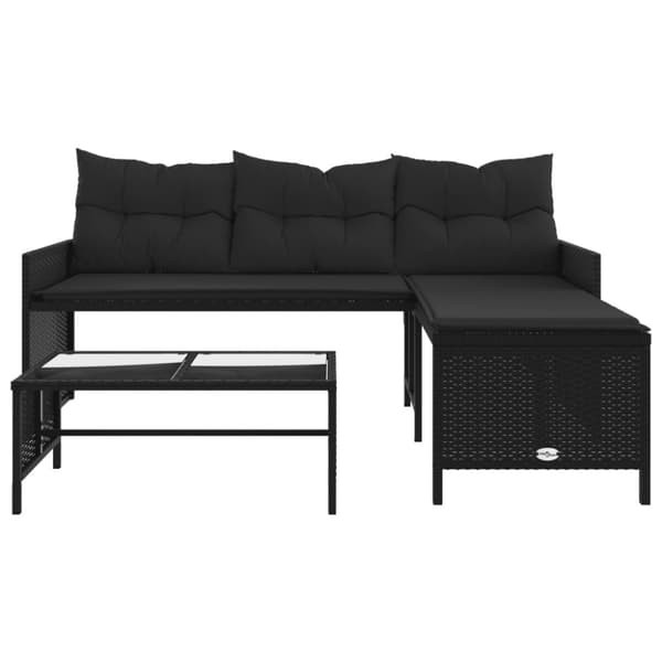 The Living Store havesofa med bord og hynder L-formet polyrattan sort - Udendørs sofaer