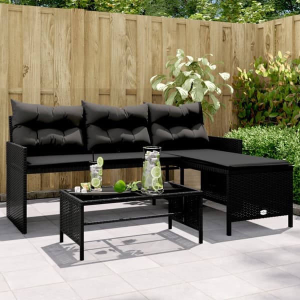 The Living Store havesofa med bord og hynder L-formet polyrattan sort - Udendørs sofaer