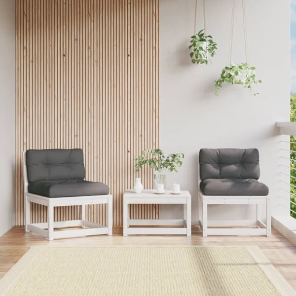 The Living Store Trädgårdsfåtöljer med dynor 2 st vit massiv furu -  Utesoffor