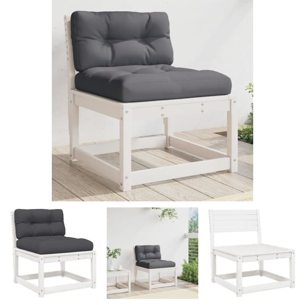 The Living Store sofamodul til haven med hynder massivt fyrretræ hvid -  Udendørs sofaer
