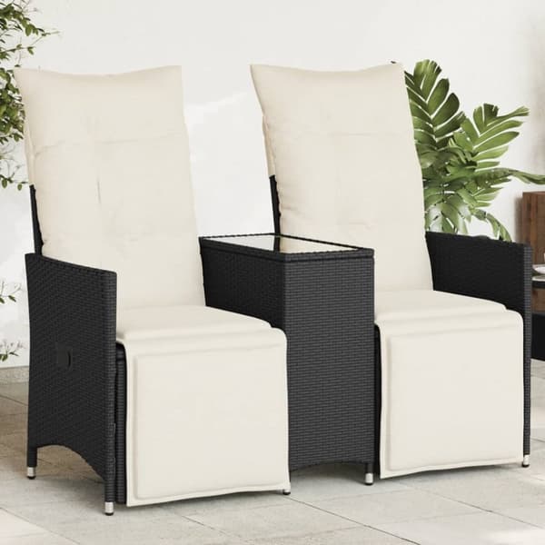 vidaXL 2-personers havesofa med bord og lænefunktion polyrattan sort