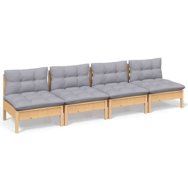 4-personers havesofa med grå hynder massivt fyrretræ - 4-personers Havesofa - 4-personers Havesofaer - Home & Living