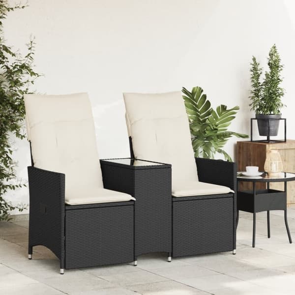 vidaXL 2-personers havesofa med bord og lænefunktion polyrattan sort