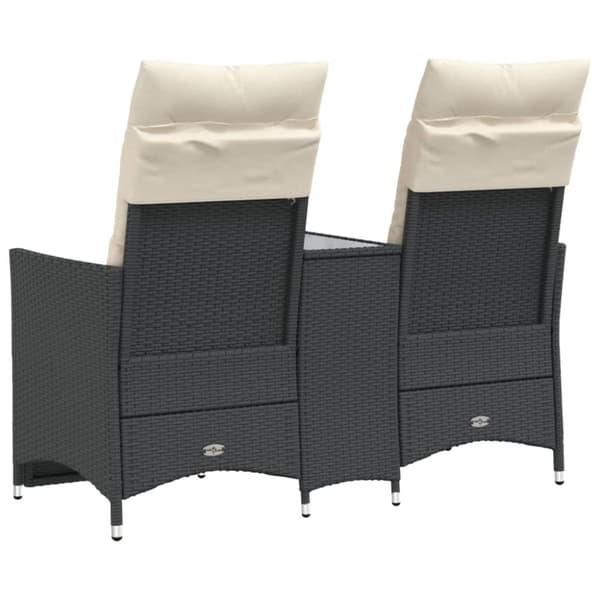 vidaXL 2-personers havesofa med bord og lænefunktion polyrattan sort
