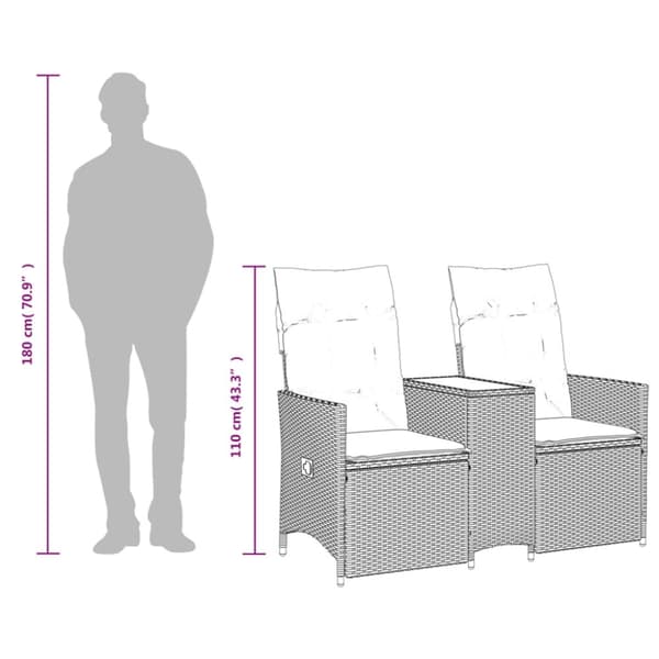 vidaXL 2-personers havesofa med bord og lænefunktion polyrattan sort