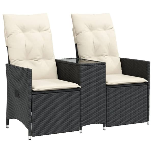 vidaXL 2-personers havesofa med bord og lænefunktion polyrattan sort