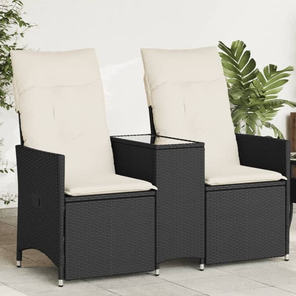 vidaXL 2-personers havesofa med bord og lænefunktion polyrattan sort vidaXL 2-personers havesofa med bord og lænefunktion polyrattan sort
