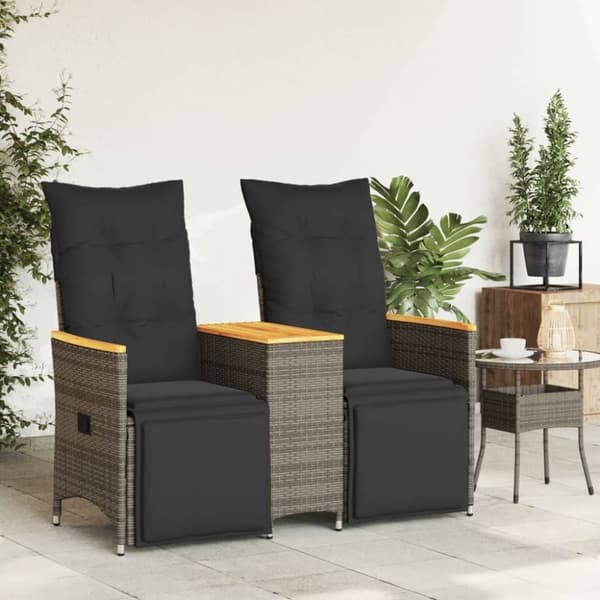 vidaXL 2-personers havesofa med bord og lænefunktion polyrattan grå