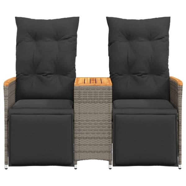 vidaXL 2-personers havesofa med bord og lænefunktion polyrattan grå