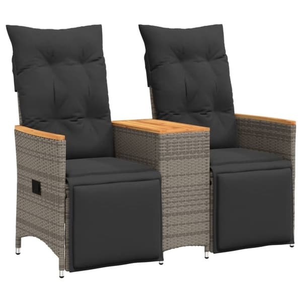 vidaXL 2-personers havesofa med bord og lænefunktion polyrattan grå