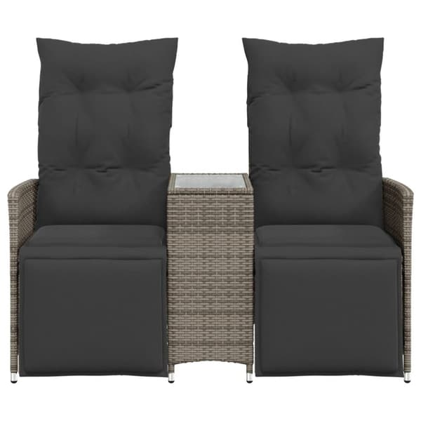 vidaXL 2-personers havesofa med bord og lænefunktion polyrattan grå
