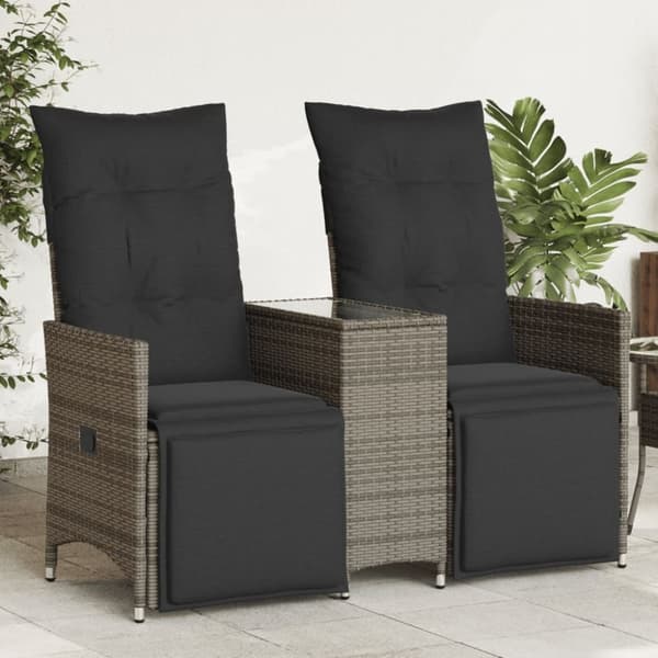 vidaXL 2-personers havesofa med bord og lænefunktion polyrattan grå