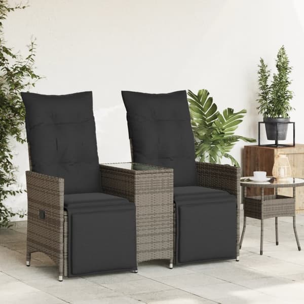 vidaXL 2-personers havesofa med bord og lænefunktion polyrattan grå
