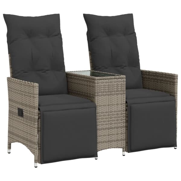 vidaXL 2-personers havesofa med bord og lænefunktion polyrattan grå